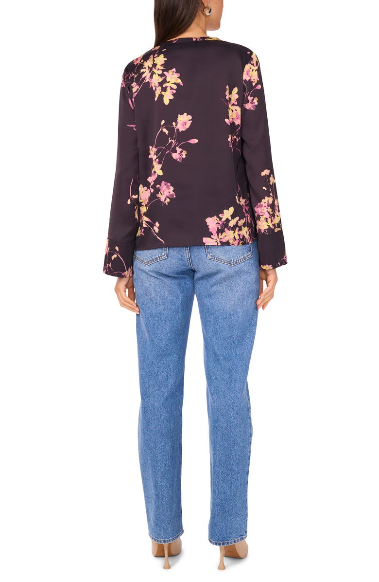 Vince Camuto Floral Split Neck Top, Alternate, color, Rich Black