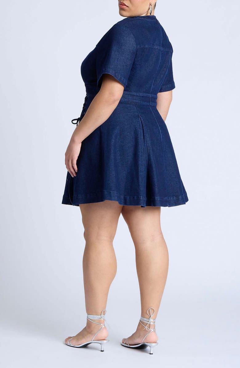 ELOQUII Lace Up Denim Minidress, Alternate, color, 