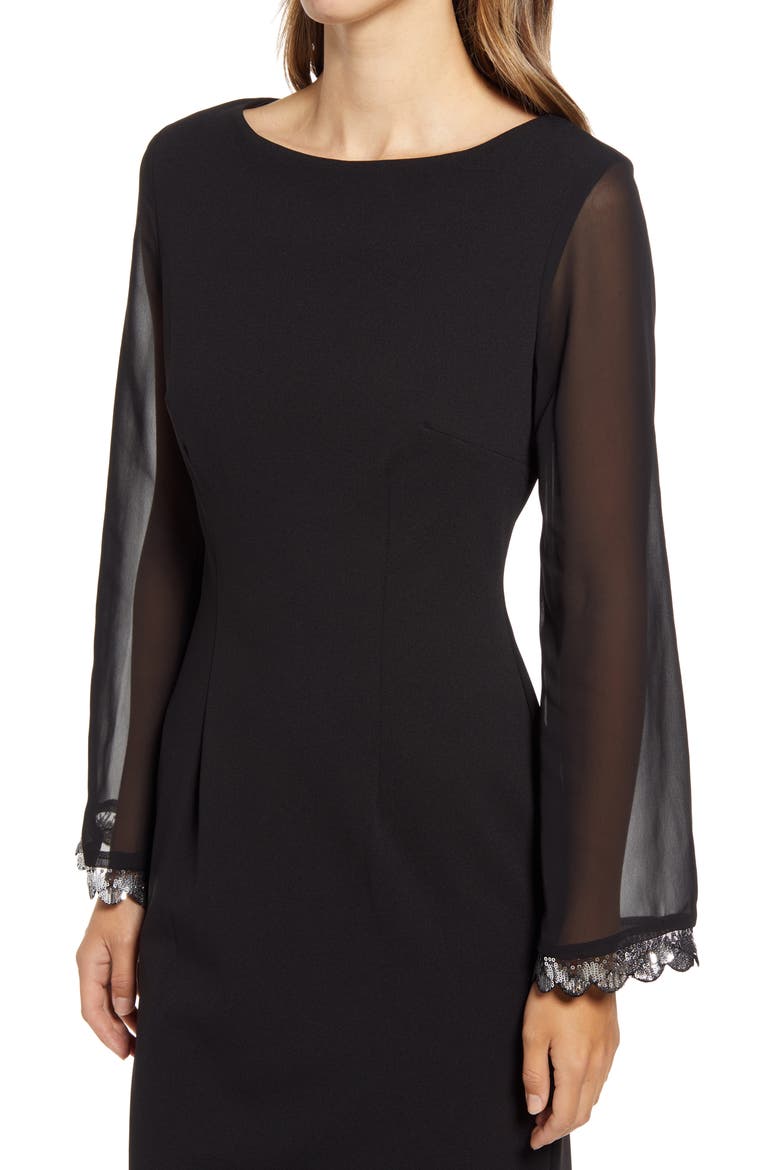 Sequin Cuff Long Sleeve Dress, Alternate, color, BLACK