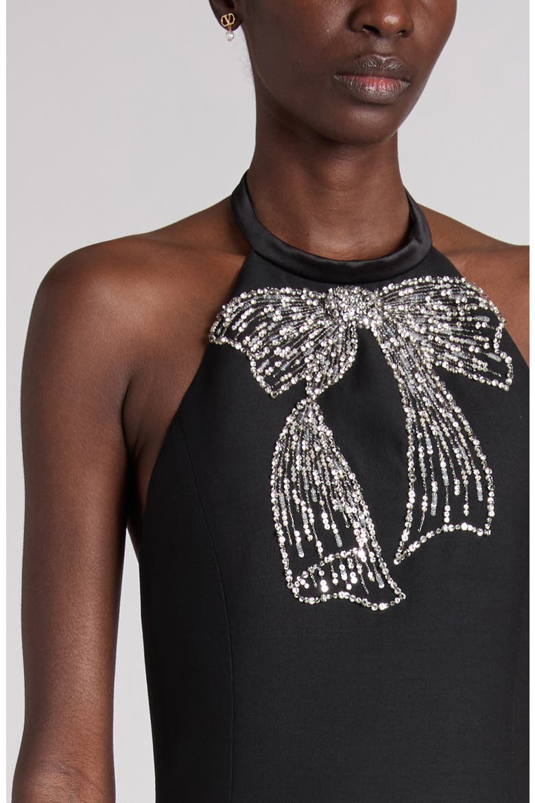 Embroidered Sequin Bow Wool & Silk Crepe Couture Minidress, Alternate, color, BLACK/ SILVER