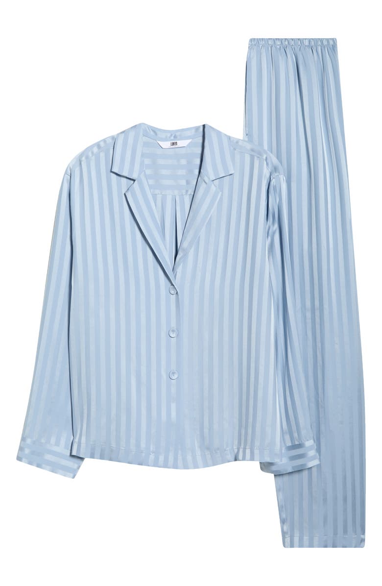 Lunya Stripe Washable Silk Button-Up Pajamas, Alternate, color, Frosted Lagoon Jacquard