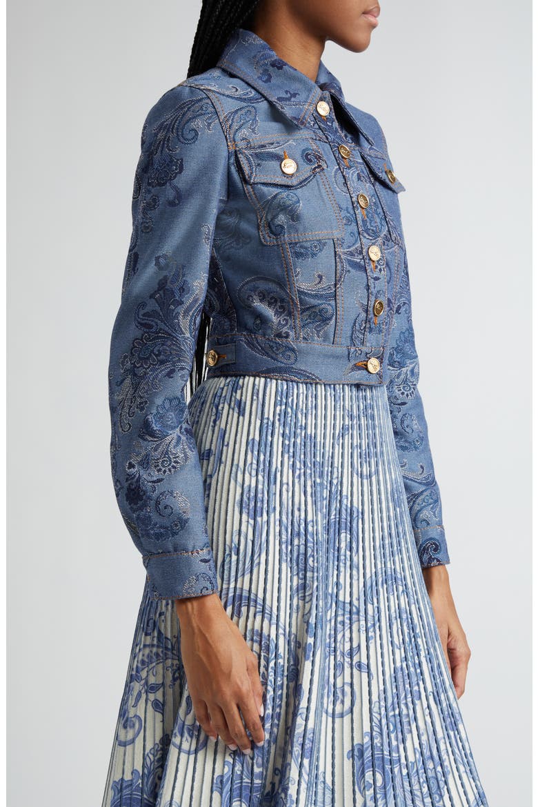 Paisley Jacquard Crop Trucker Jacket, Alternate, color, S9883