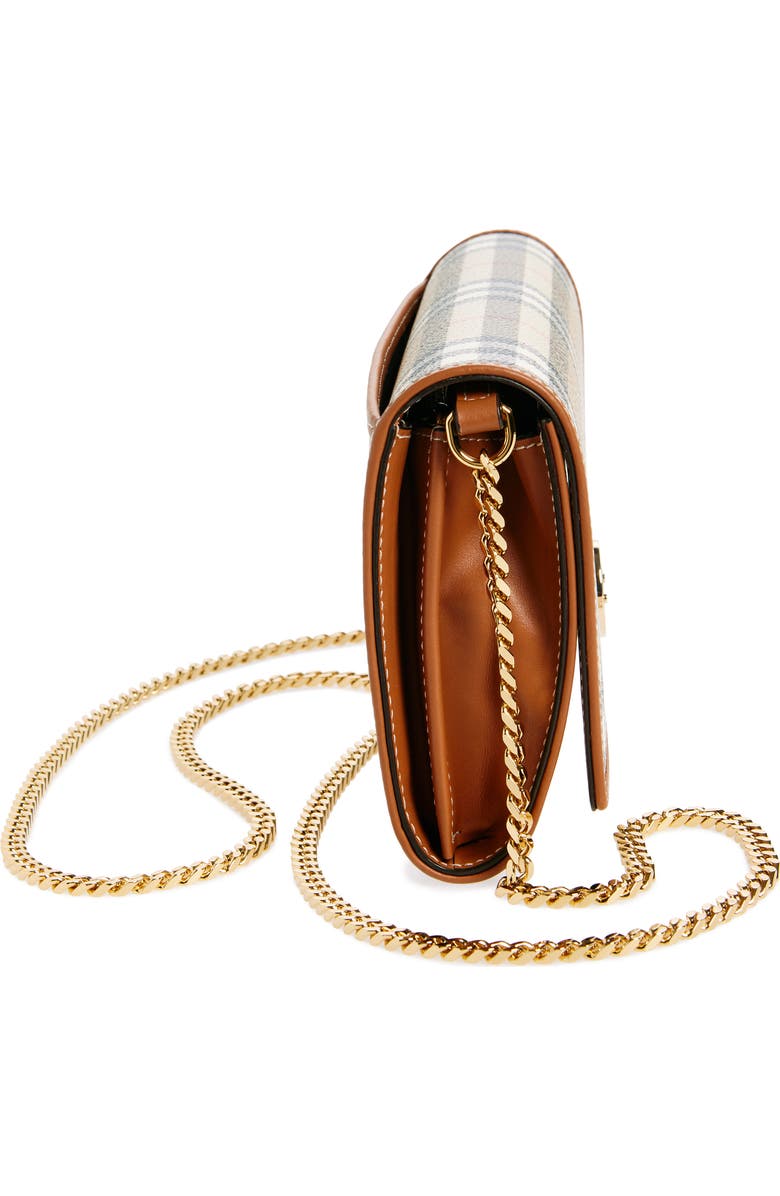 Burberry Hannah Check Coated Canvas Wallet on a Chain, Alternate, color, Vntg Chk/Briar Brown