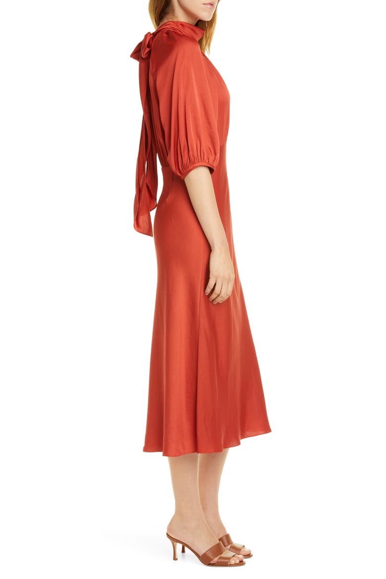 Tie Neck Satin Dress, Alternate, color, CARNELIAN