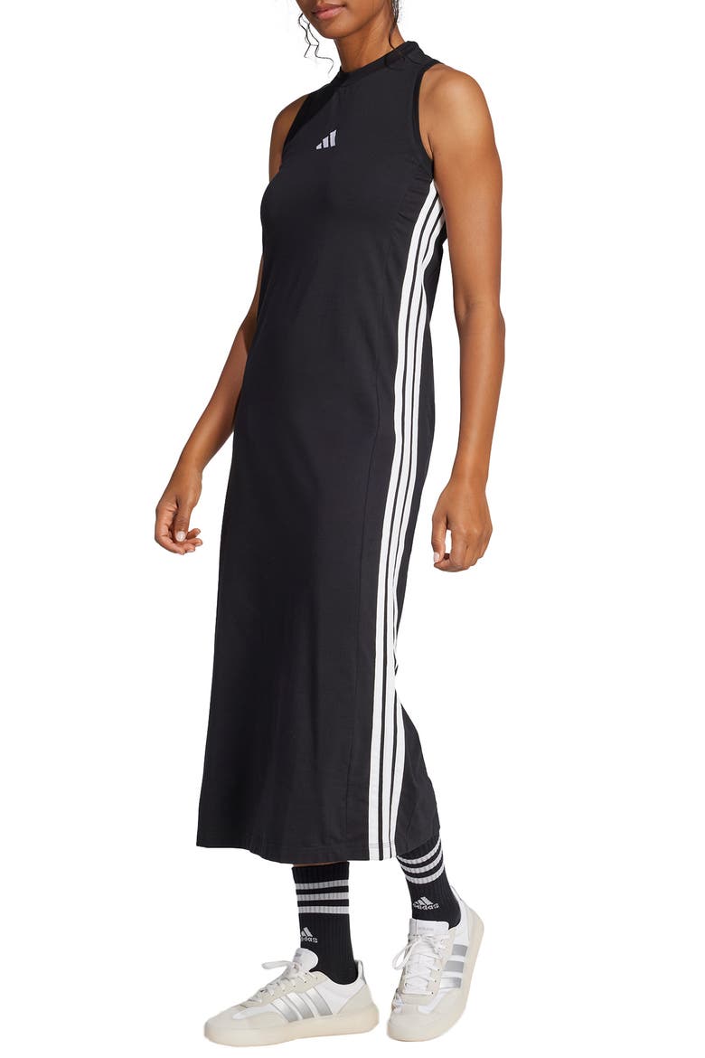 Essentials 3-Stripes Racerback Midi Dress, Alternate, color, BLACK/ WHITE