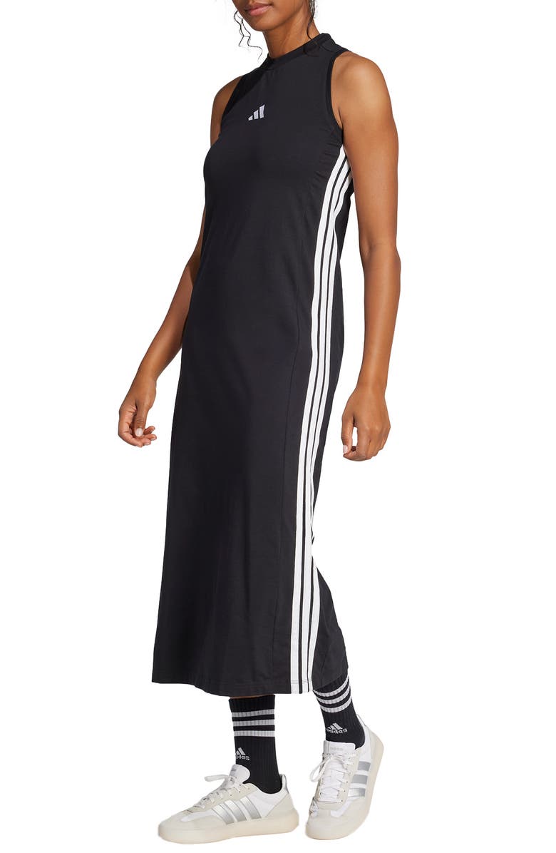 adidas Essentials 3-Stripes Racerback Midi Dress, Alternate, color, Black/ White