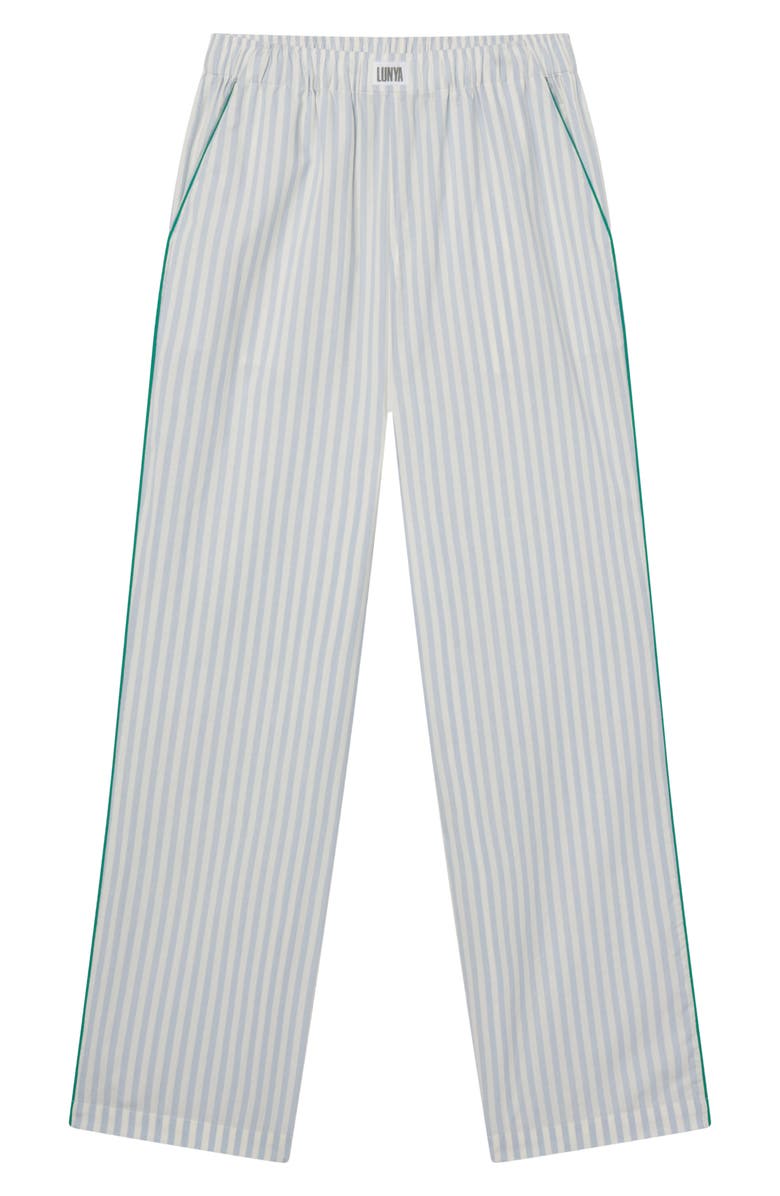Lunya Piped Airy Cotton Wide Leg Pants, Alternate, color, Stillwater Stripe/Spg Clvr