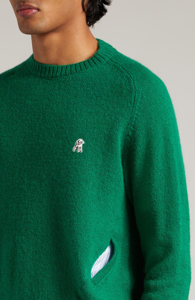 Undercover Lamb Patch Crewneck Wool & Cotton Sweater, Alternate, color,