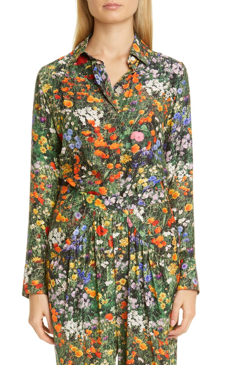 Stella McCartney Willow Floral Print Silk Shirt, Main, color,