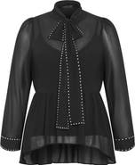 City Chic Kara Studded Pussybow Sheer Top