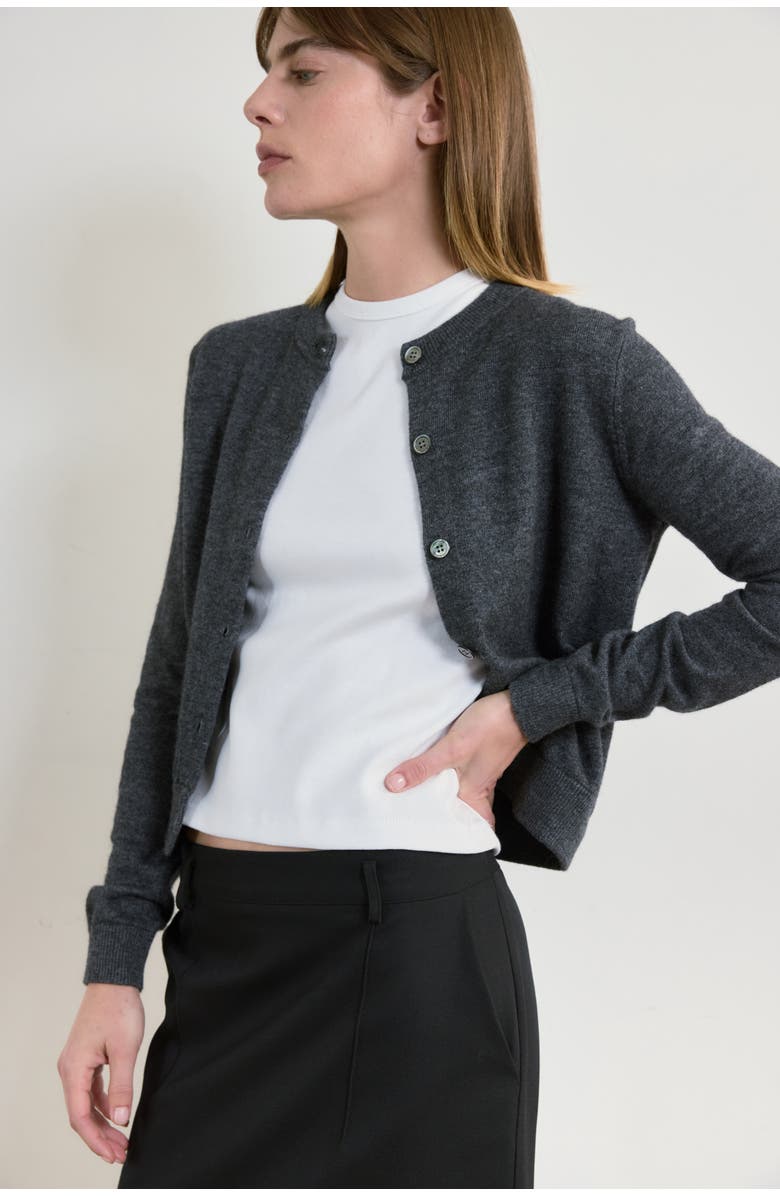Almina Concept Classic Crew Wool Cardigan, Alternate, color, Charcoal