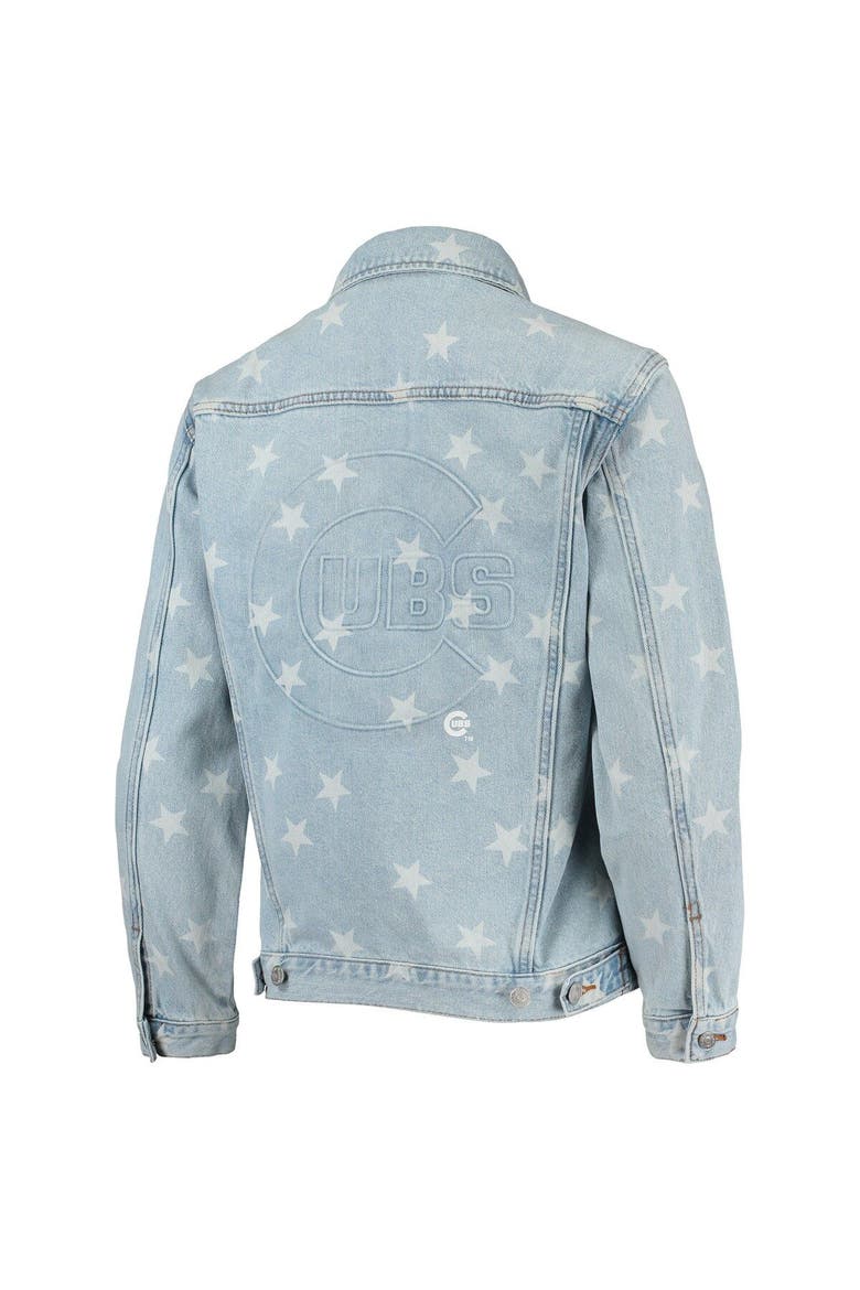Women's The Wild Collective Chicago Cubs Allover Print Button-Up Denim Jacket, Alternate, color, Denim