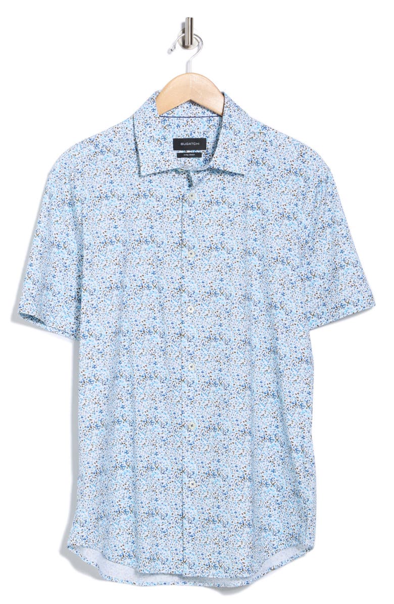 Bugatchi Miles OoohCotton<sup>®</sup> Short Sleeve Button-Up Shirt, Alternate, color, Seafoam