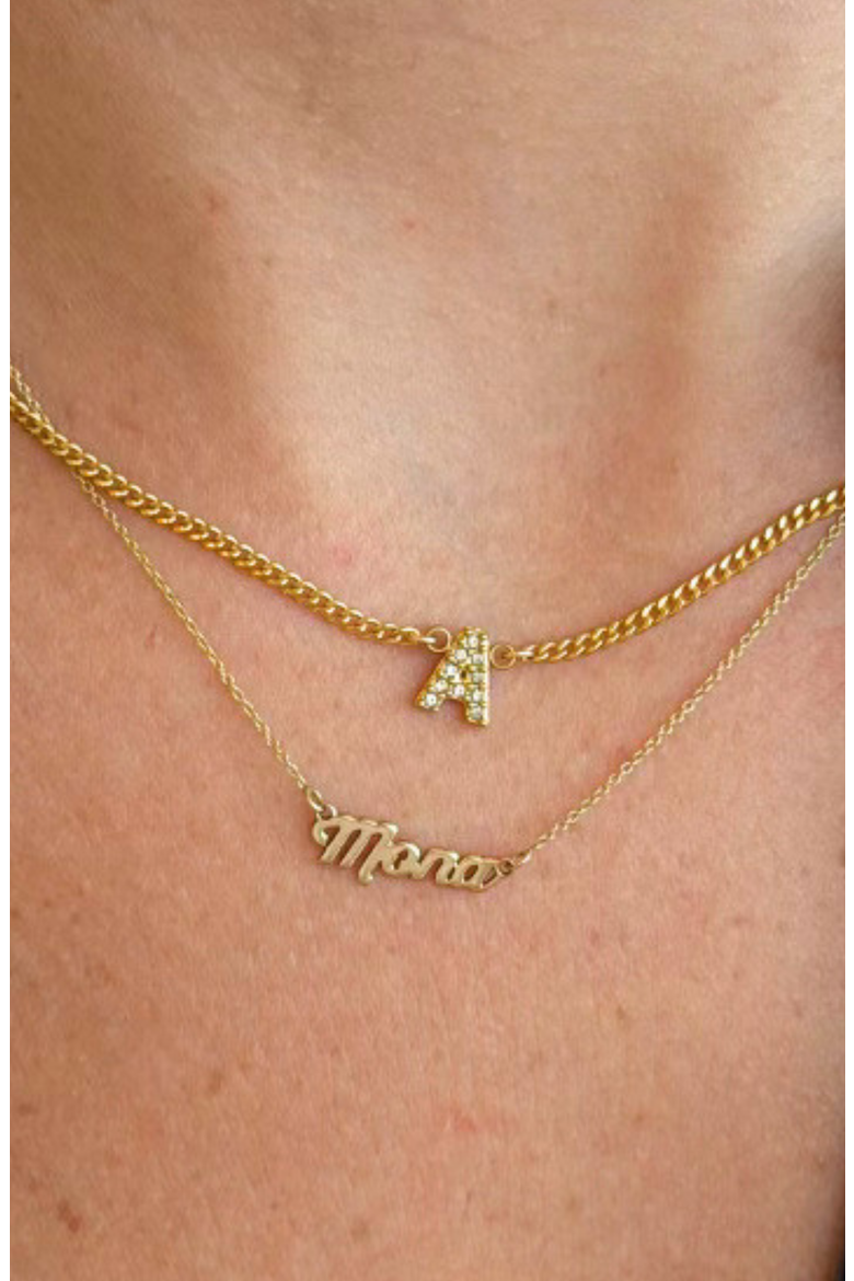 Pavé Initial 14k Gold Filled Necklace, Alternate, color, Gold M