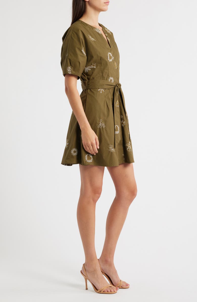CIEBON Zahra Embroidered Flare Minidress, Alternate, color, Olive