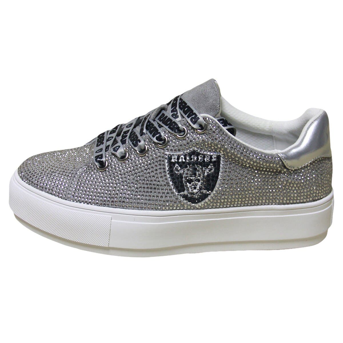 CUCE Women
s Cuce Silver Las Vegas Raiders Team Color Crystal Sneakers, Alternate, color, Silver