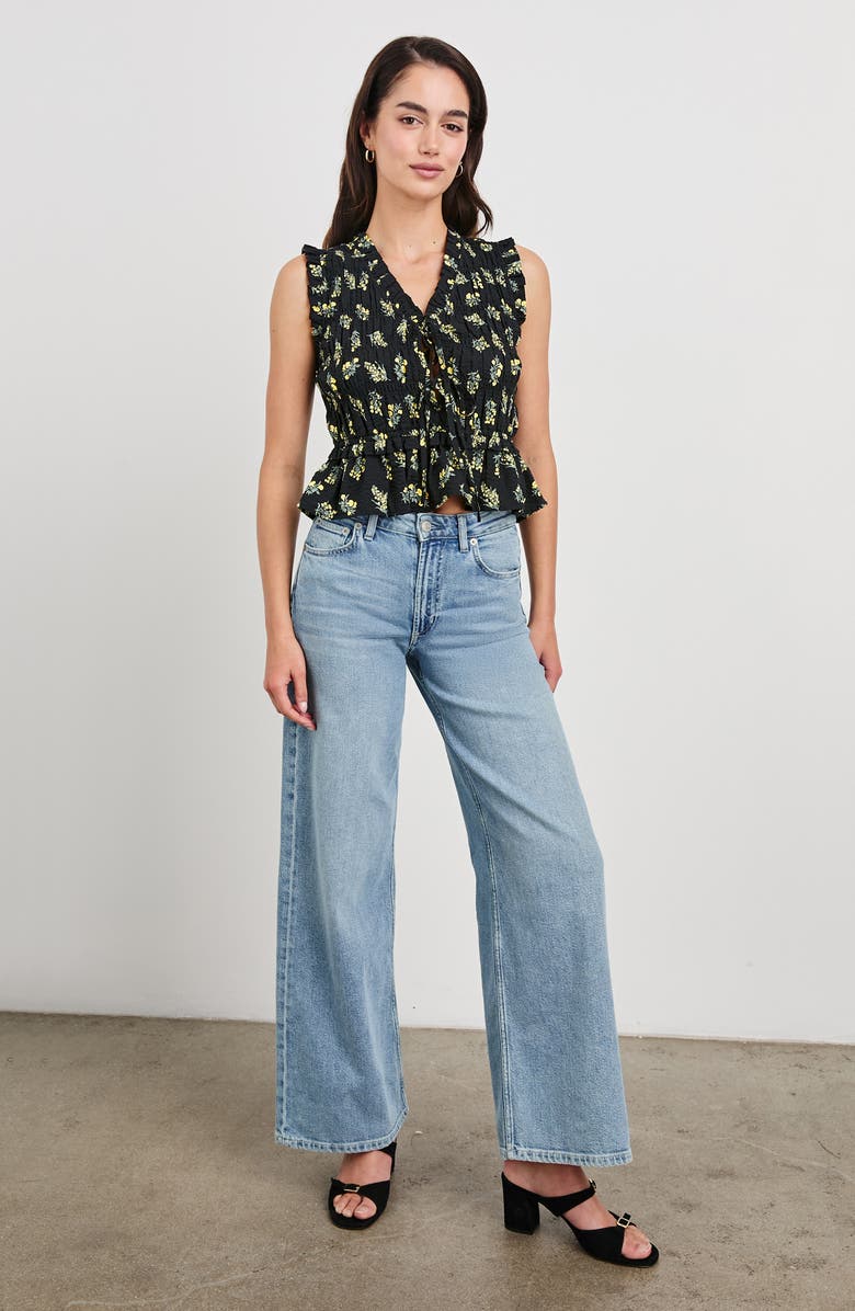 Rails Martine Floral Smocked Ruffle Crop Top, Alternate, color, Dark Amaryllis