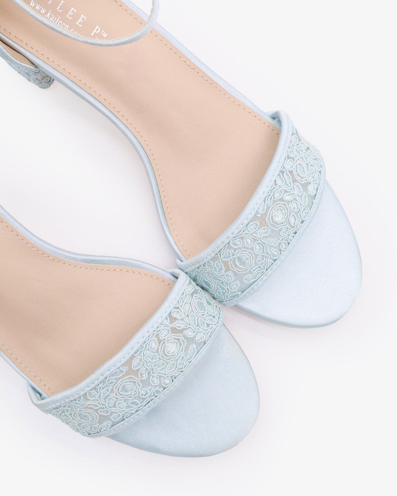 Kailee P Jackie Crochet Lace Block Heel Wedding Sandals, Alternate, color, Light Blue