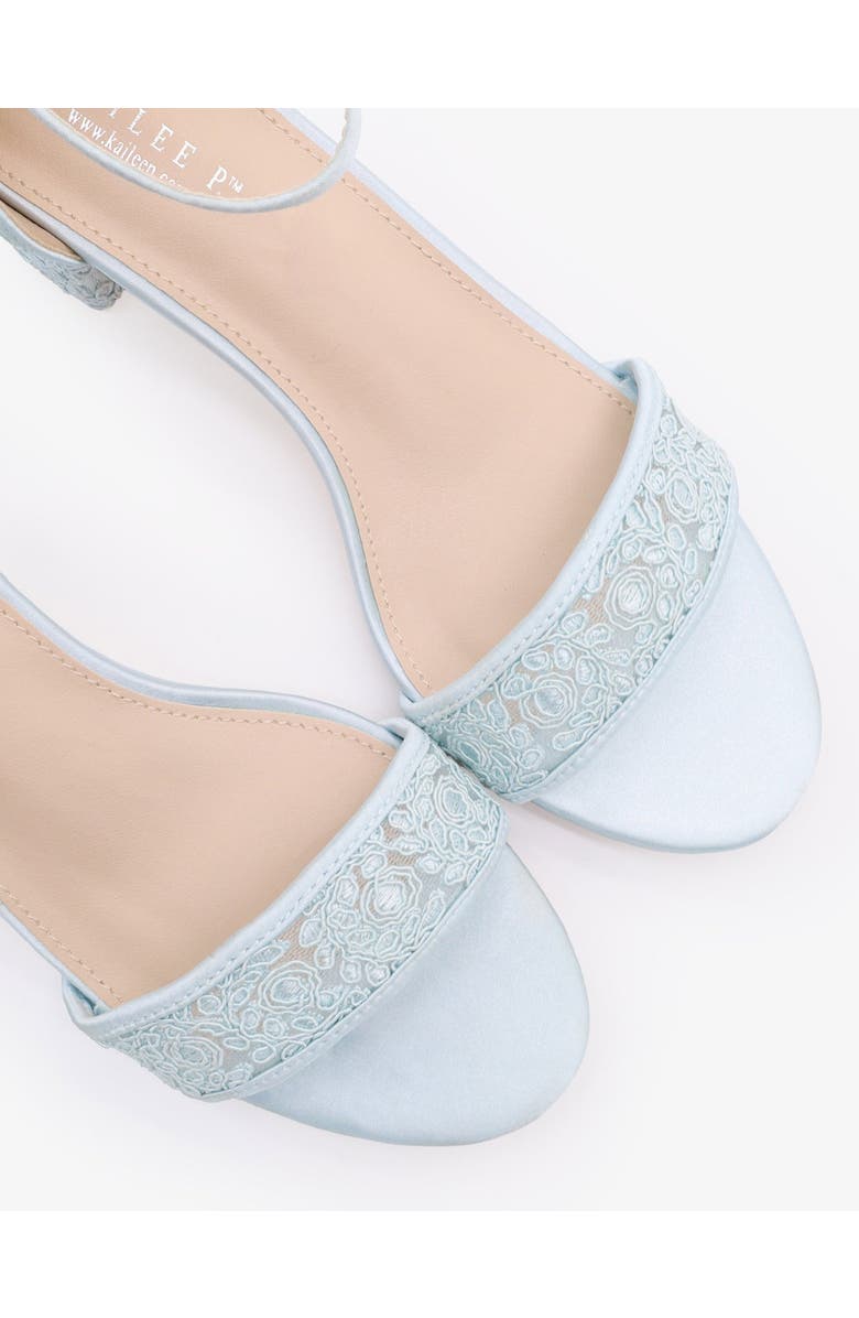 Kailee P Jackie Crochet Lace Block Heel Wedding Sandals, Alternate, color, Light Blue