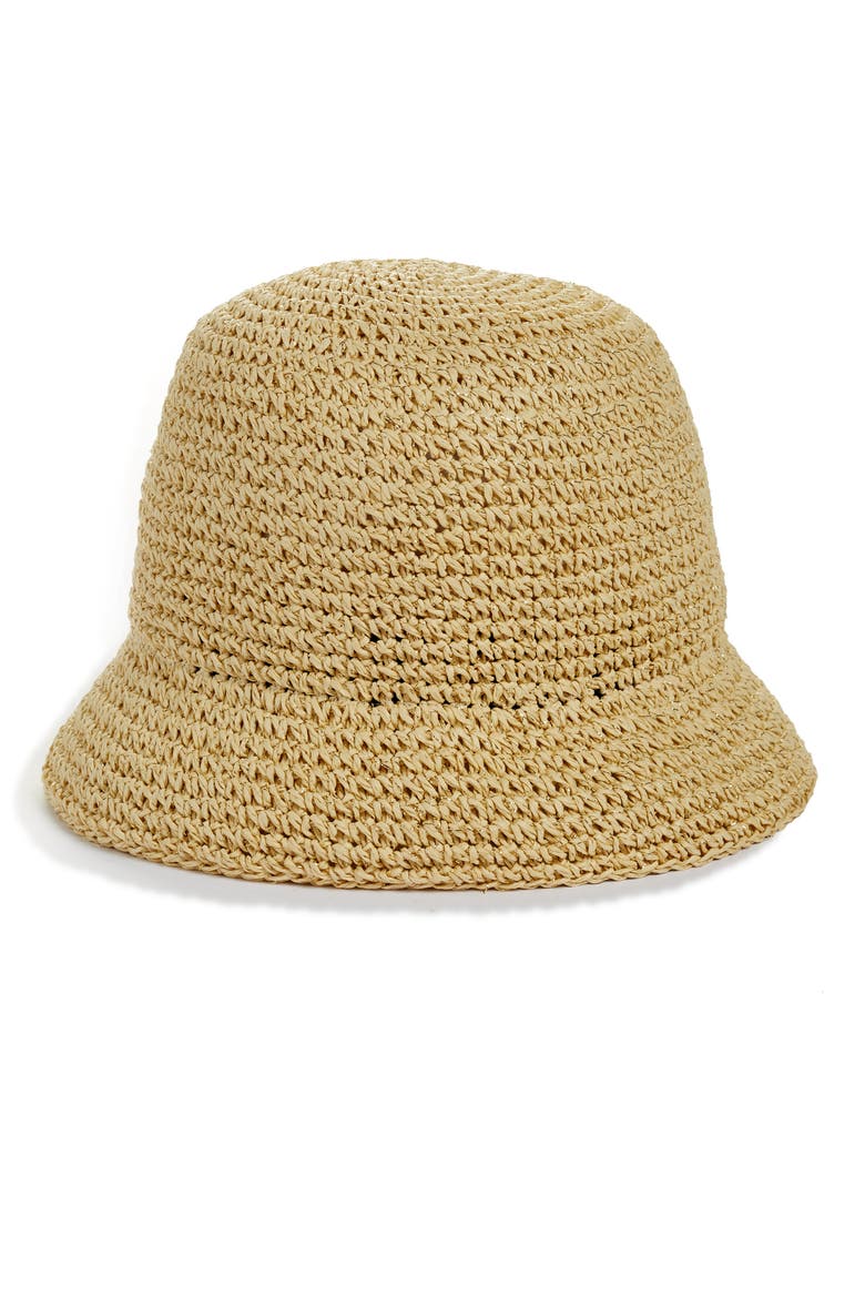 metallic crochet bucket hat, Main, color, NATURAL