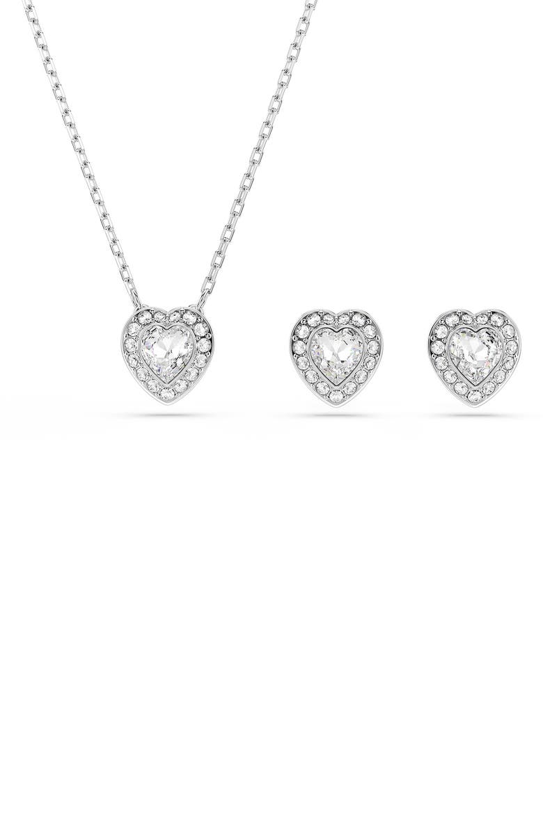 Swarovski x Ariana Grande Angelic Crystal Heart Halo Stud Earrings & Necklace Set, Main, color, White/ Silver