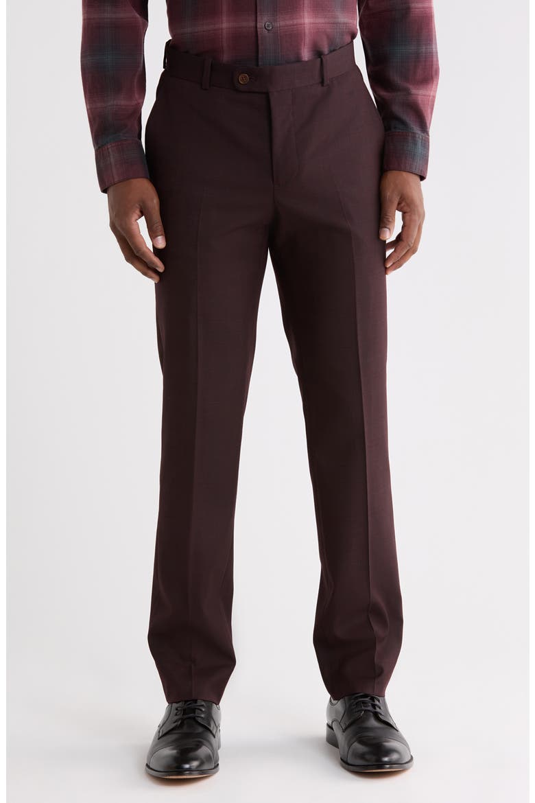Trim Fit Trousers, Main, color, RED BURGUNDY PLAID