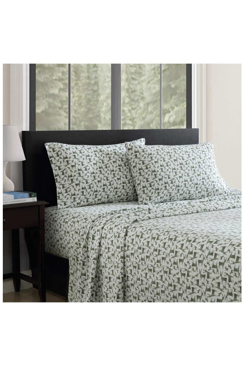 Deer Camp Cotton Flannel Sheet Set, Alternate, color, GREEN