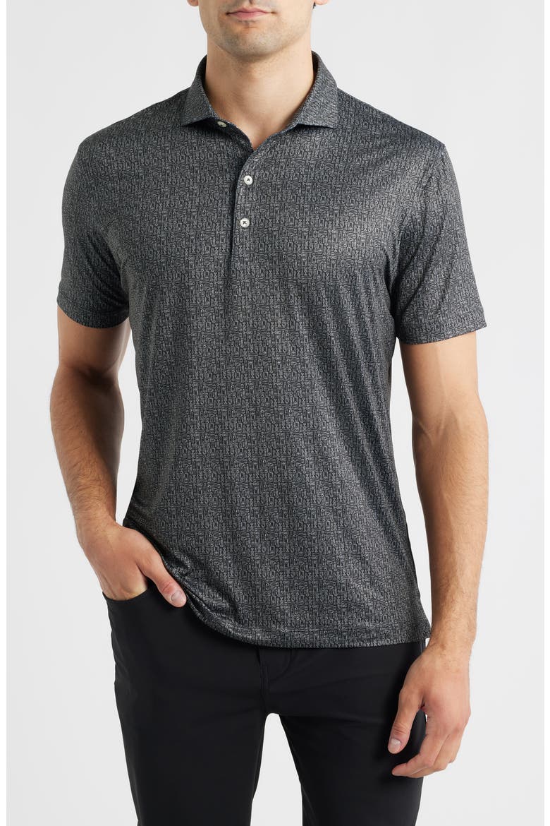 Popping Tops Beverage Opener Print Featherweight Performance Polo, Main, color, BLACK