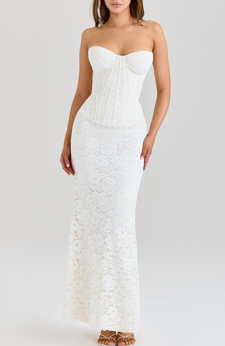 HOUSE OF CB Solaine Lace Corset Gown, Main, color, Ivory