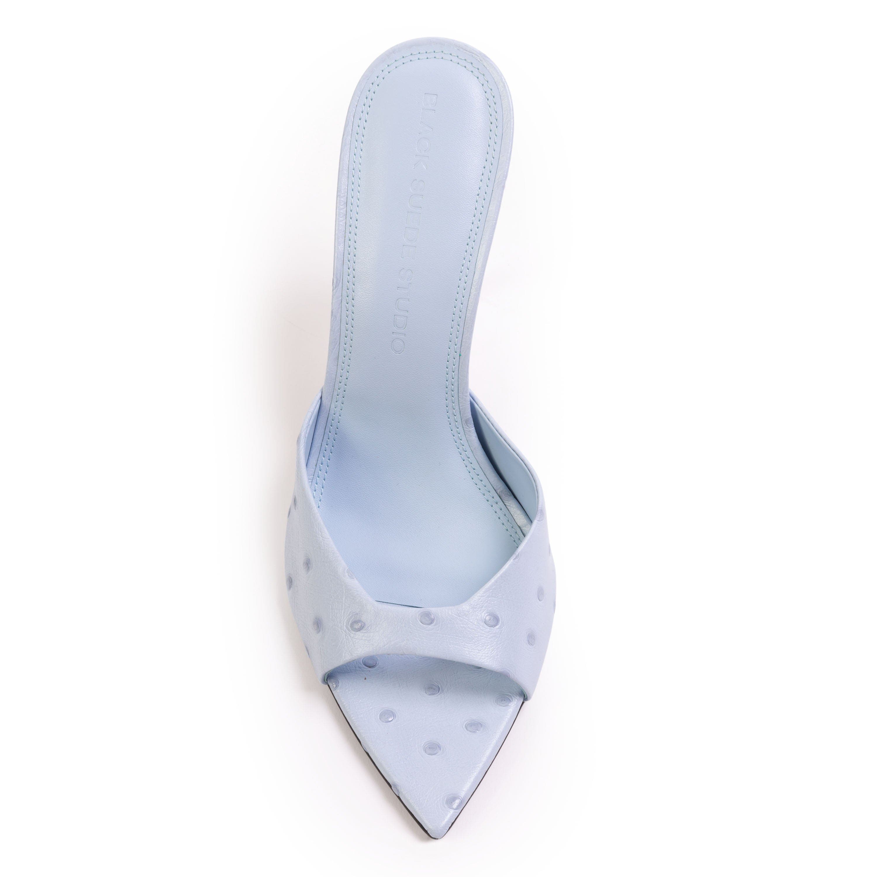 Brea Ostrich Mule, Alternate, color, Sky Ostrich Leather