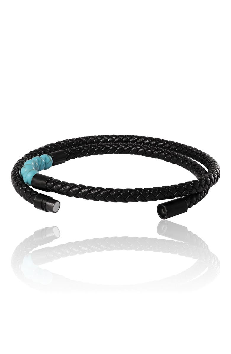 Lucky Brand Leather & Turquoise Beaded Bracelet, Alternate, color, Black/Turquoise