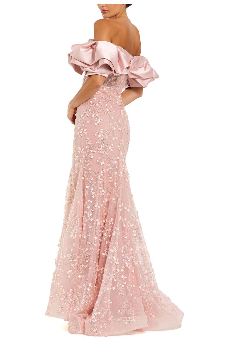 Mac Duggal Beaded Applique Off The Shoulder Mermaid Gown, Alternate, color, Rose