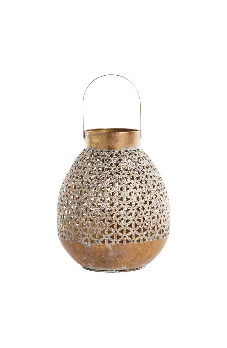 GINGER BIRCH STUDIO Goldtone Metal Laser Cut Candle Lantern with Pattern, Alternate, color, 
