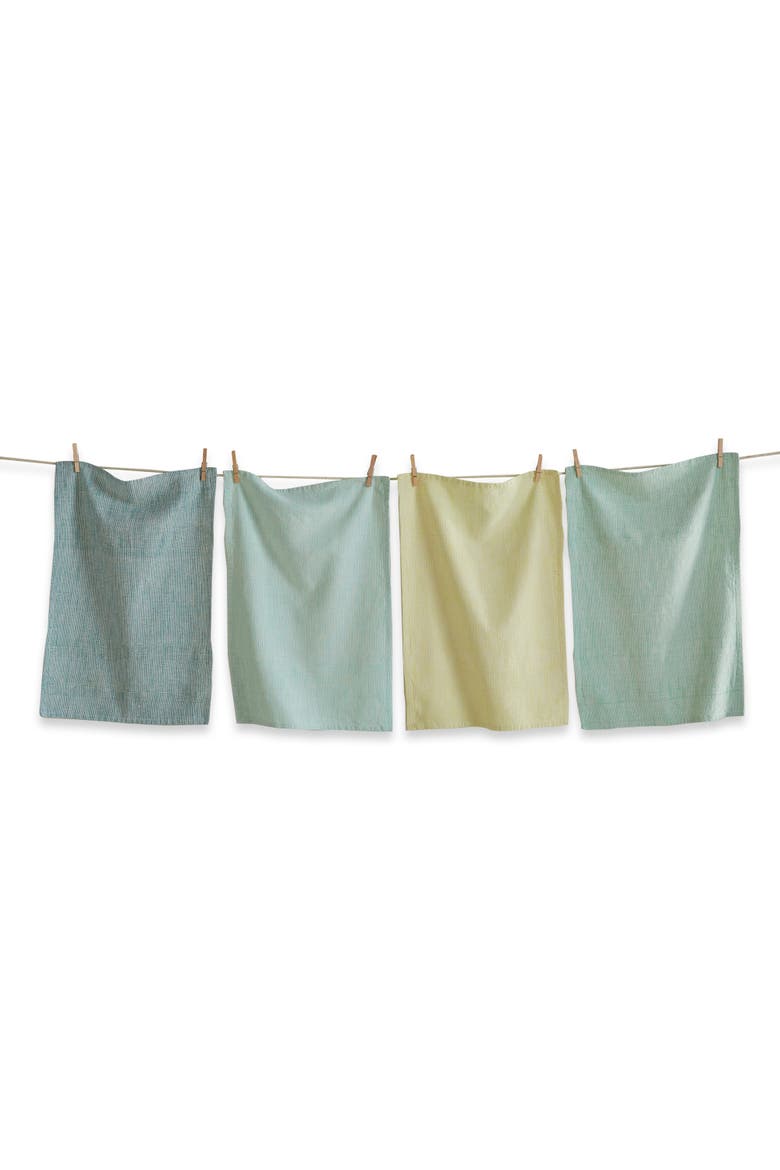 Linea Dishtowel Set of 4 Blue Multi Cotton Kitchen Towels, Main, color, Blue