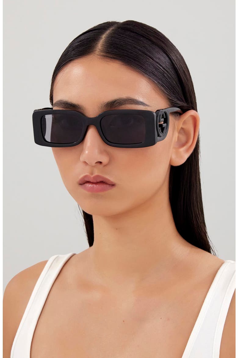54mm Rectangular Sunglasses, Alternate, color, BLACK