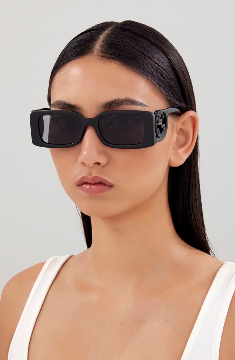 Gucci 54mm Rectangular Sunglasses, Alternate, color, Black