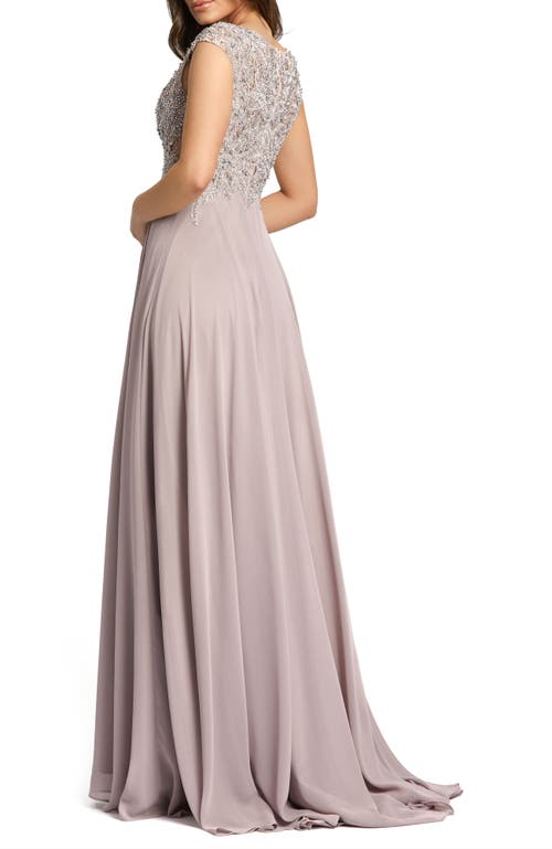 Mac Duggal Metallic Floral Bead-embroidered A-line Gown In Vintage Lilac