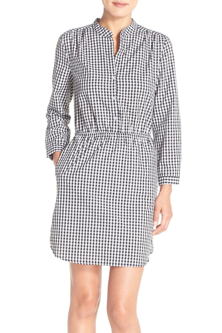 Gingham Woven Shirtdress, Main, color, BLACK/ WHITE