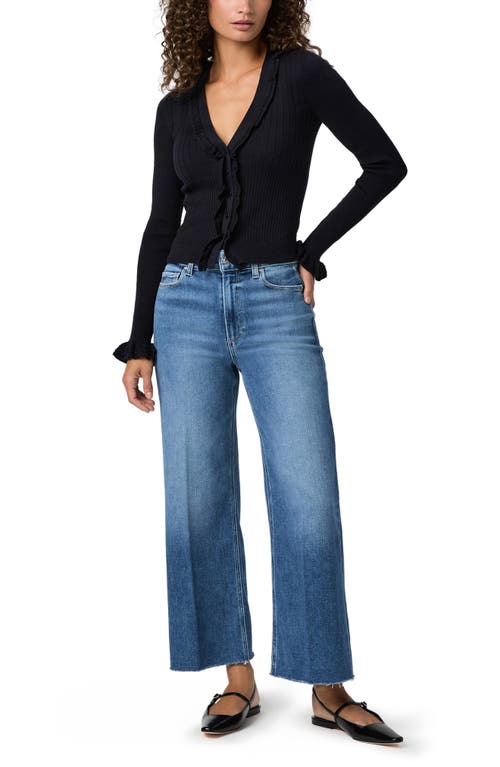 Paige Anessa High Waist Raw Hem Wide Leg Jeans In Blue