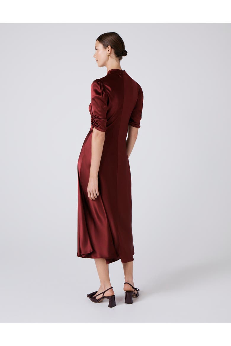 Mia Satin V Neck Midi Tea Dress, Alternate, color, Burgundy