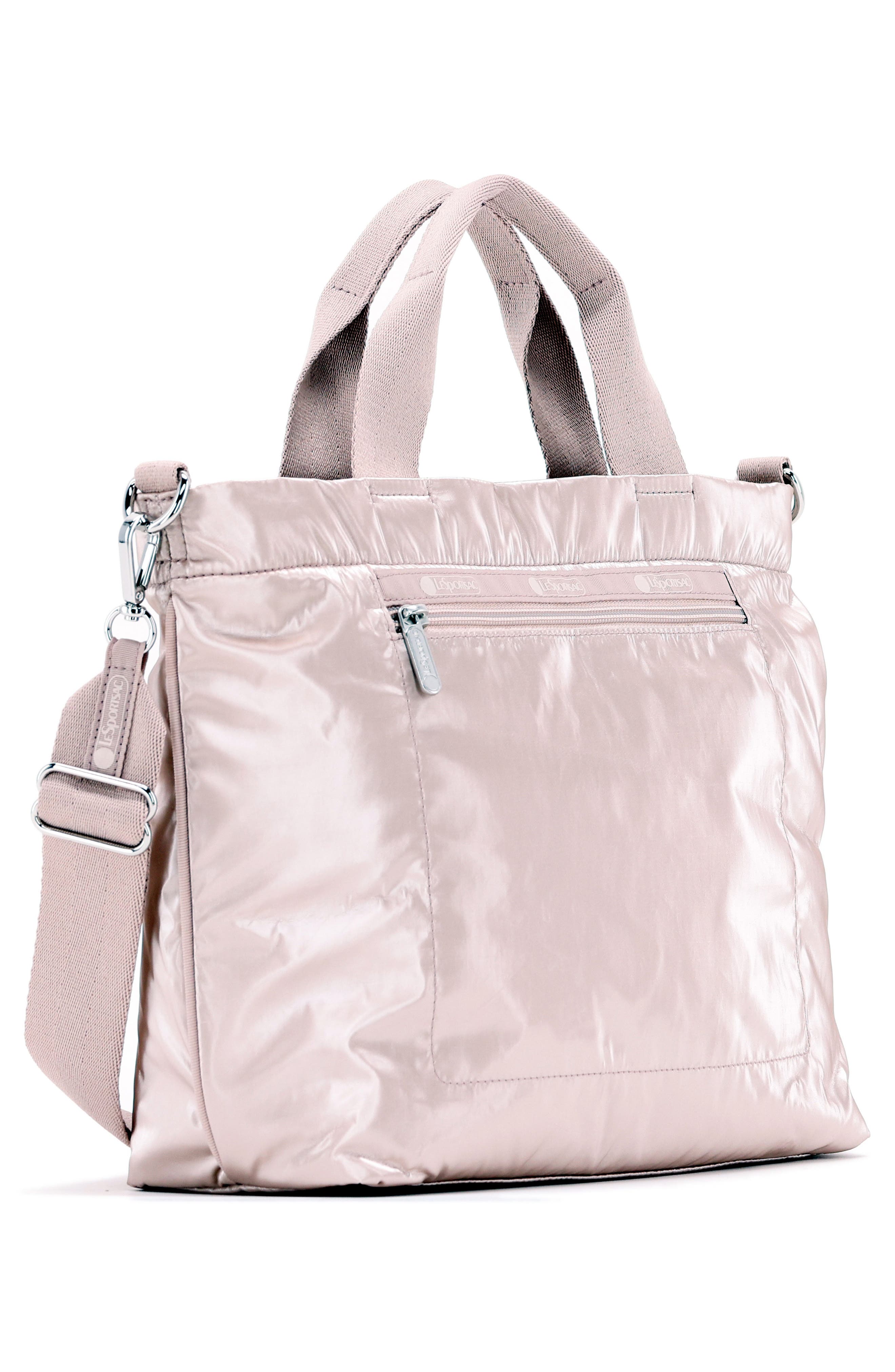 Small Convertible Zip Top Tote Bag, Alternate, color, ROSE GOLD SHINE