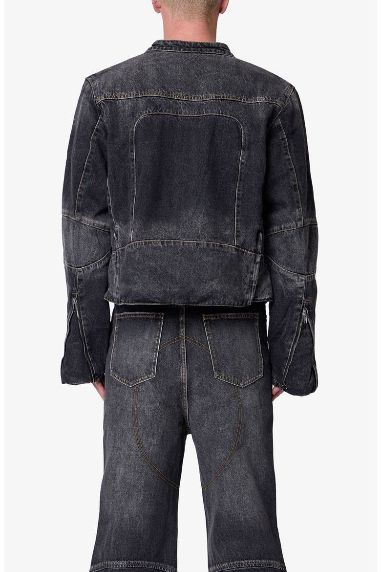 Paneled Moto Denim Jacket, Alternate, color, WASHED BLACK