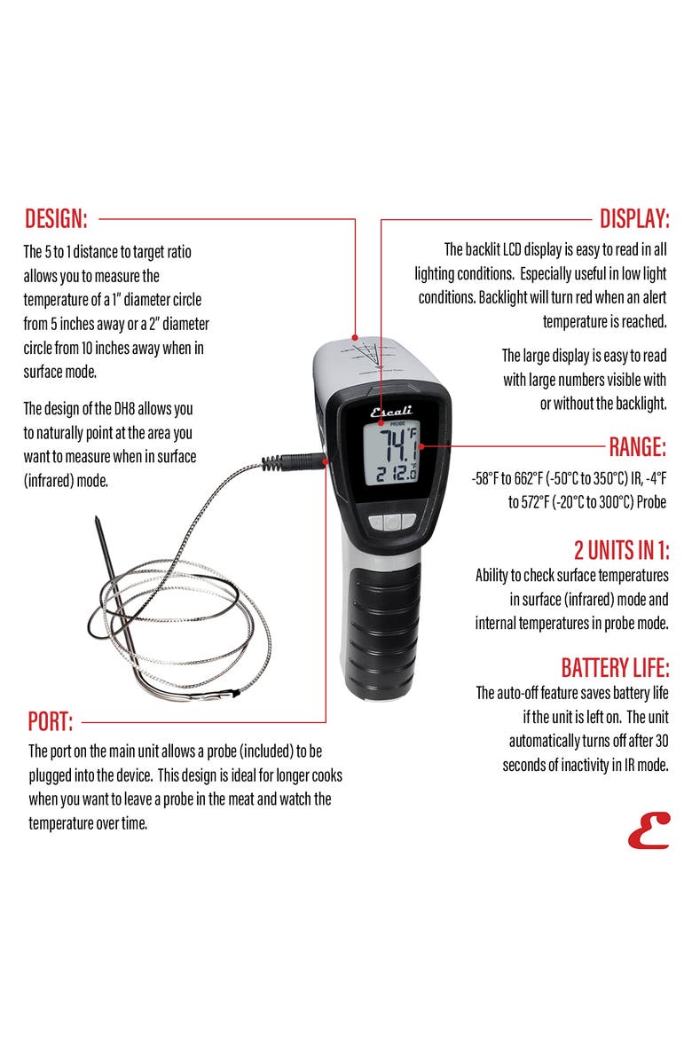 Infrared Surface and Probe Digital Thermometer, Alternate, color, Grey/Black