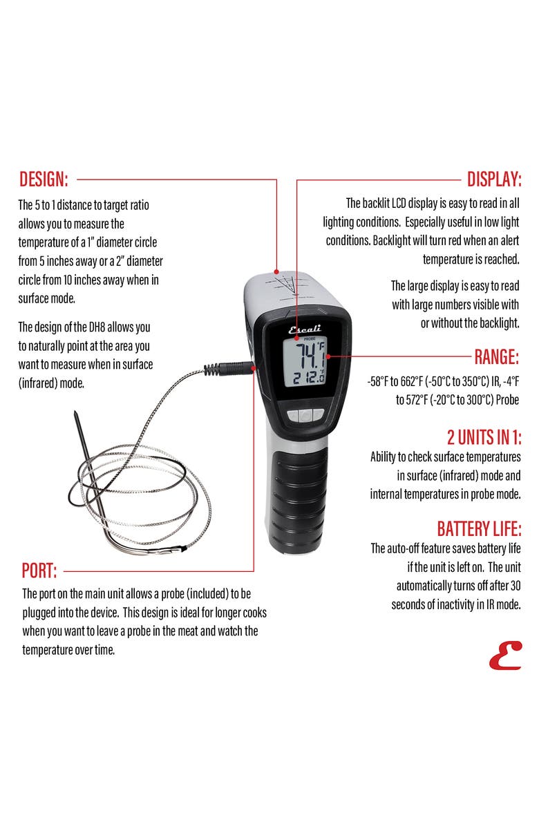 ESCALI Infrared Surface and Probe Digital Thermometer, Alternate, color, Grey/Black