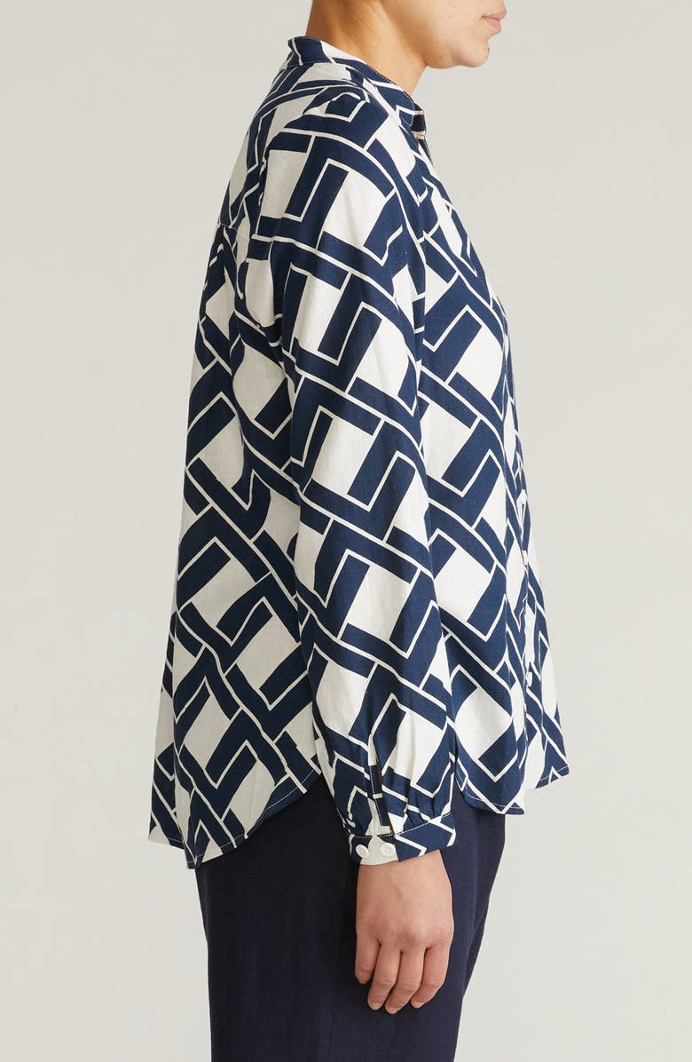 Universal Standard Aix Linen Blend Button-Up Shirt, Alternate, color, Geometrica Print