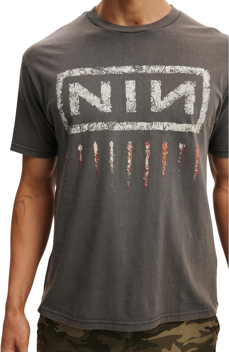 Cotton On Men's Premium Loose Fit Music T-Shirt, Alternate, color, Faded Slate - Nine Inch