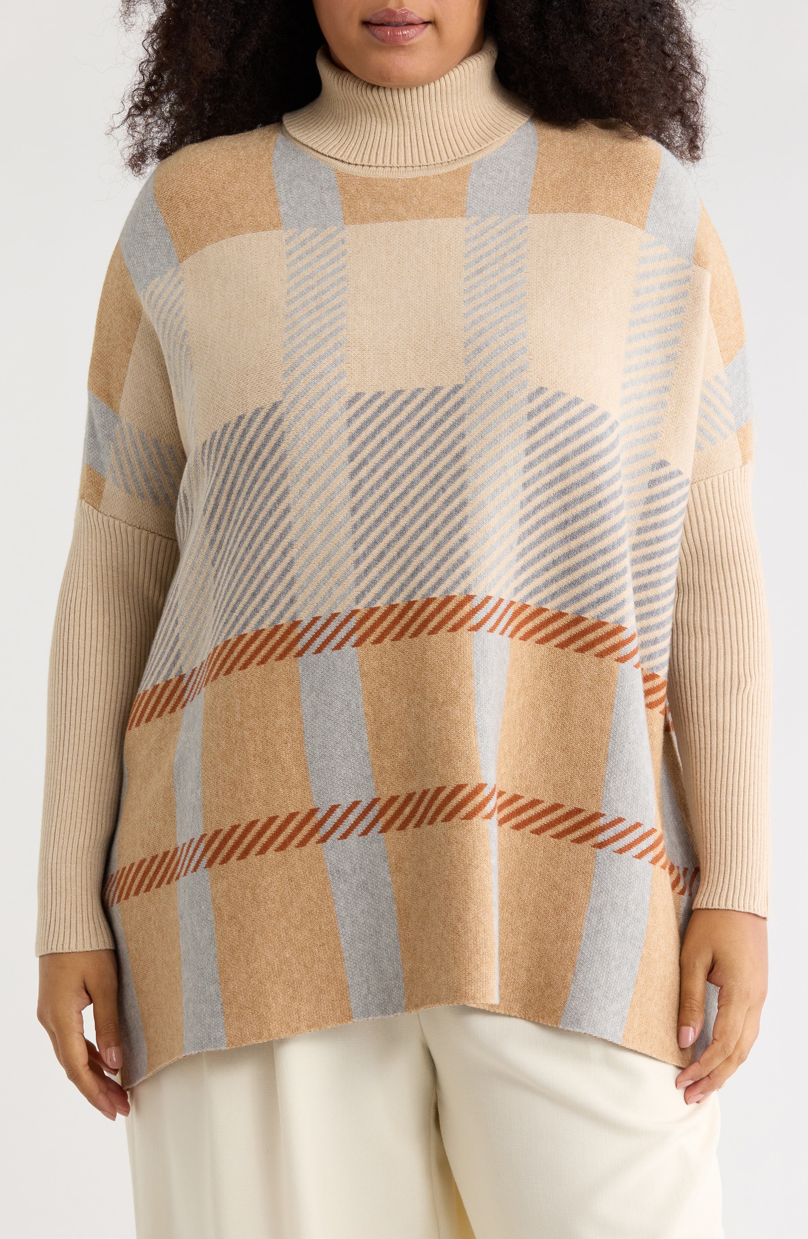 Plaid Turtleneck Poncho