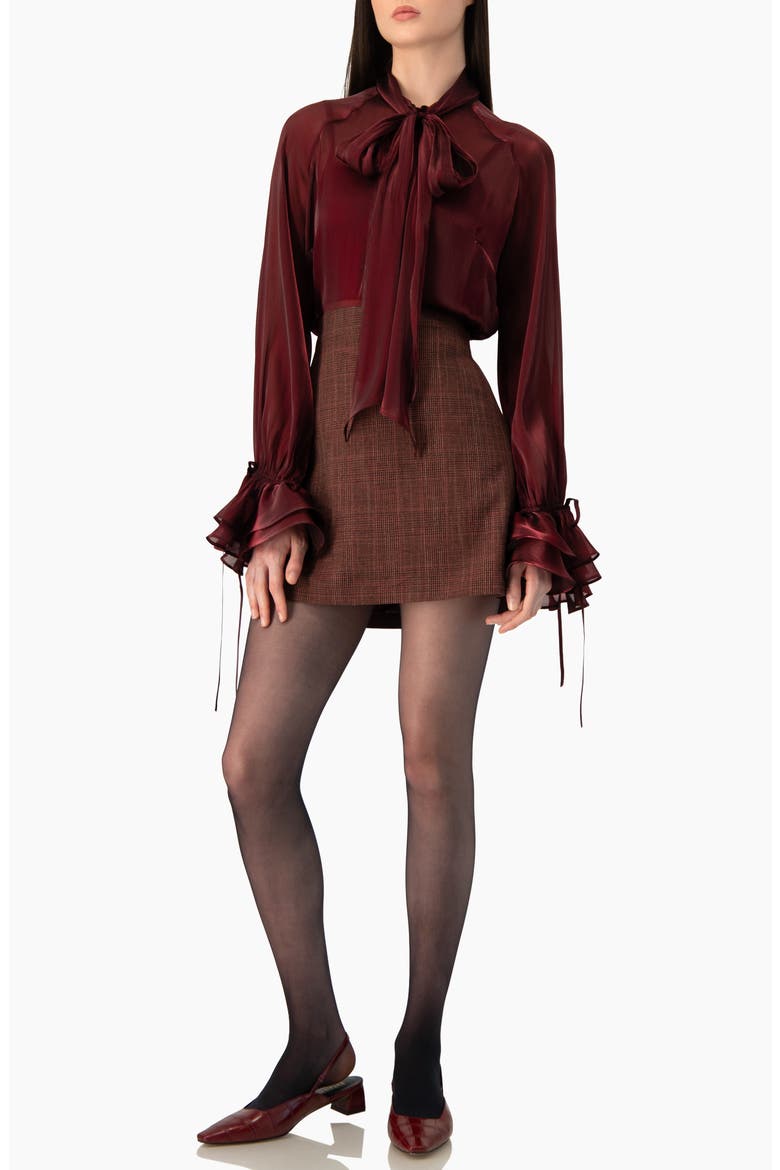 Sophisticated High-neck Blouse With Tie, Alternate, color, Wine