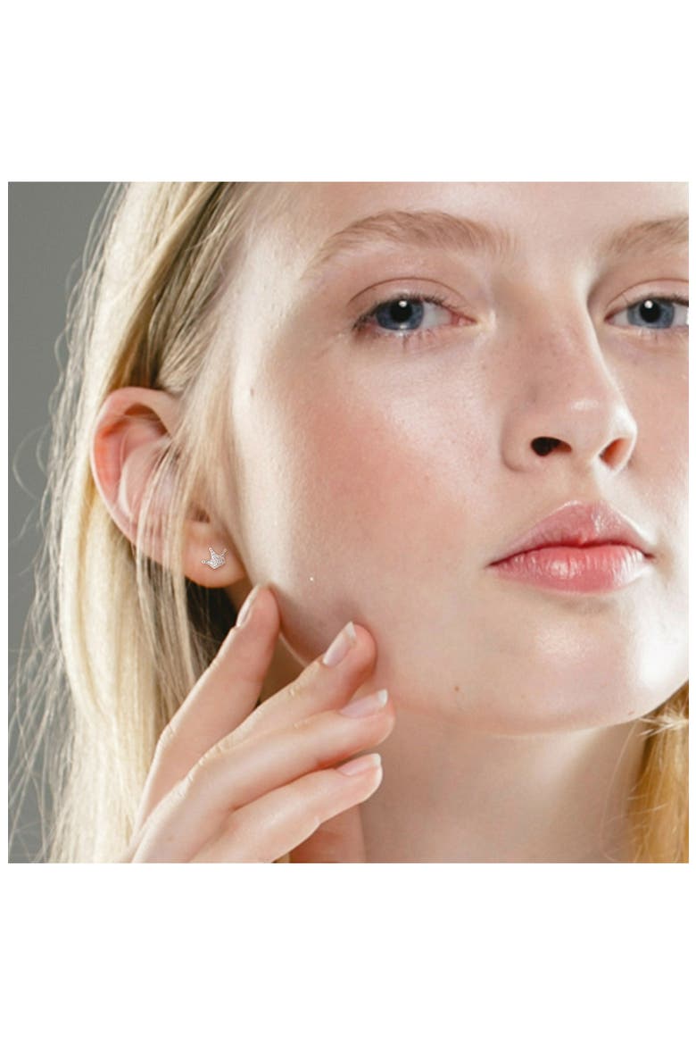 Created White Sapphire Crown Stud Earrings, Alternate, color, SILVER