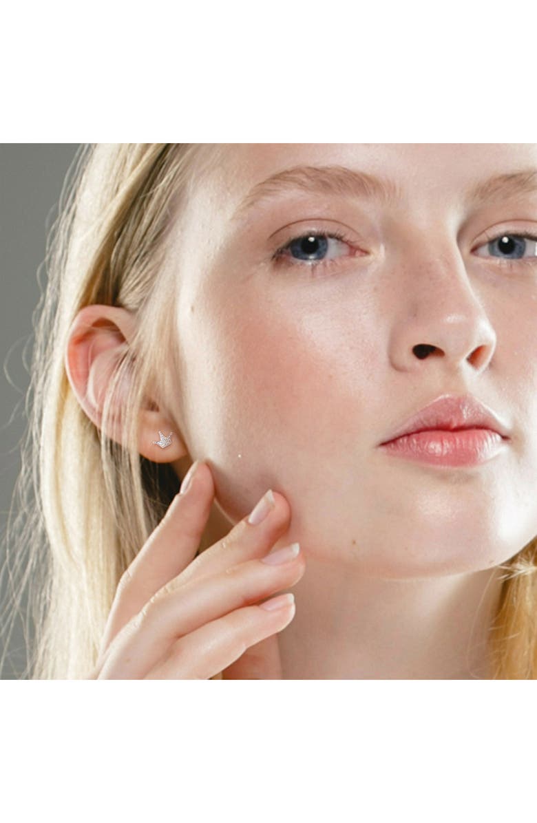 DELMAR Created White Sapphire Crown Stud Earrings, Alternate, color, Silver